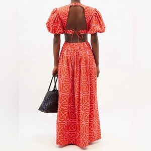 Agua Bendita Samba Cut-Out Cotton Dress in Red Print